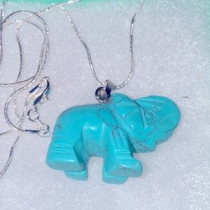 Hippie Boho Natural Turquoise Elephant Silver 24” Neck…
